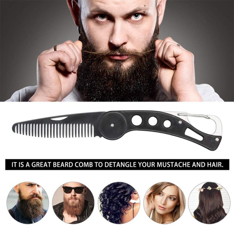 KMDJG818 Stainless Steel Folding Beard Comb, Portable Multifunction Anti Static Fine to Medium Metal Hair Comb for Men Grooming, Combing Hair, Beard, and Mustache Styling - Image 5